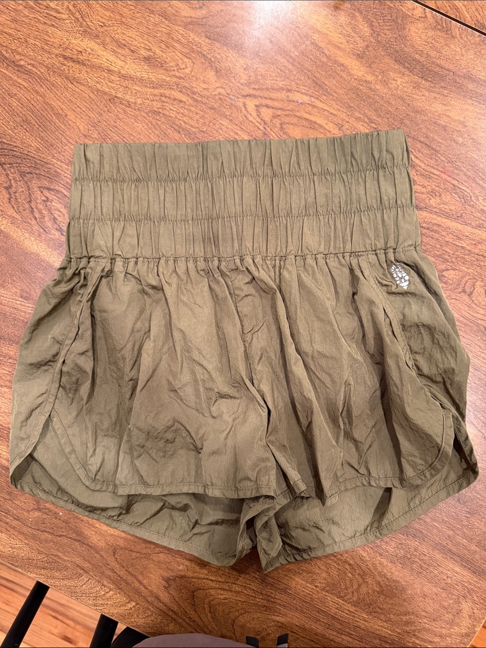 FP Movement by Free People Olive Green Smocked High-Waist Shorts